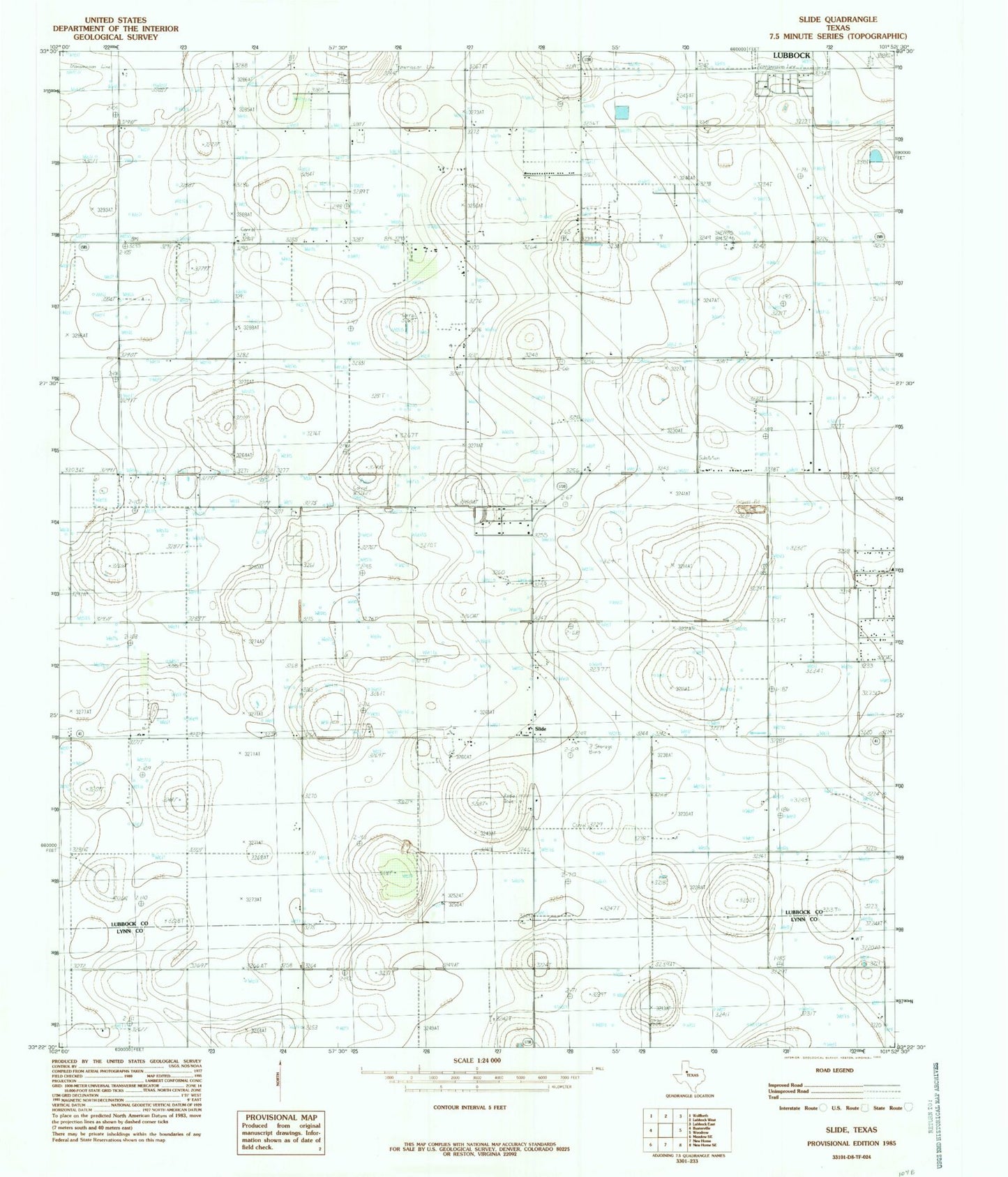Classic USGS Slide Texas 7.5'x7.5' Topo Map Image