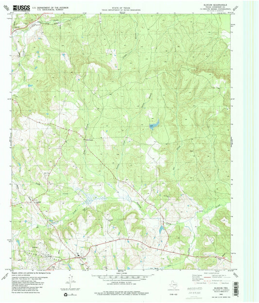 Classic USGS Slocum Texas 7.5'x7.5' Topo Map Image