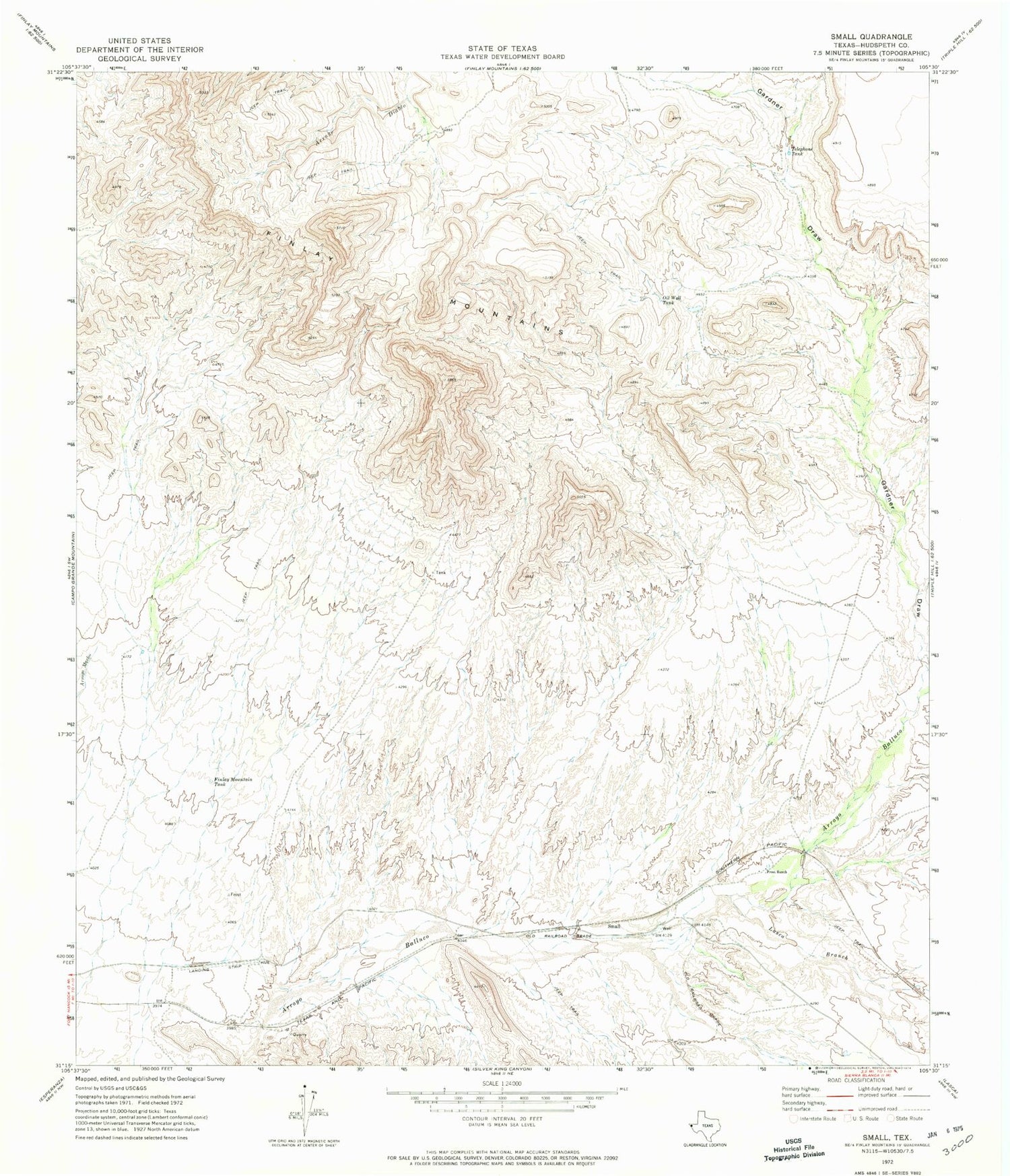 Classic USGS Small Texas 7.5'x7.5' Topo Map Image