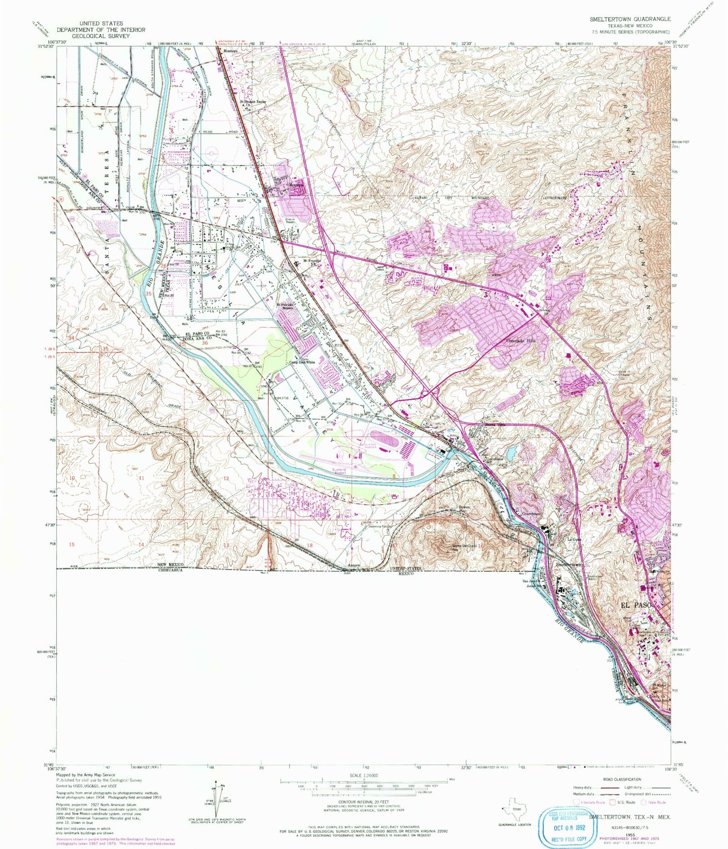Classic USGS Smeltertown Texas 7.5'x7.5' Topo Map Image