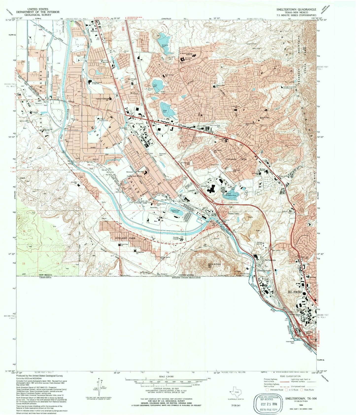 Classic USGS Smeltertown Texas 7.5'x7.5' Topo Map Image