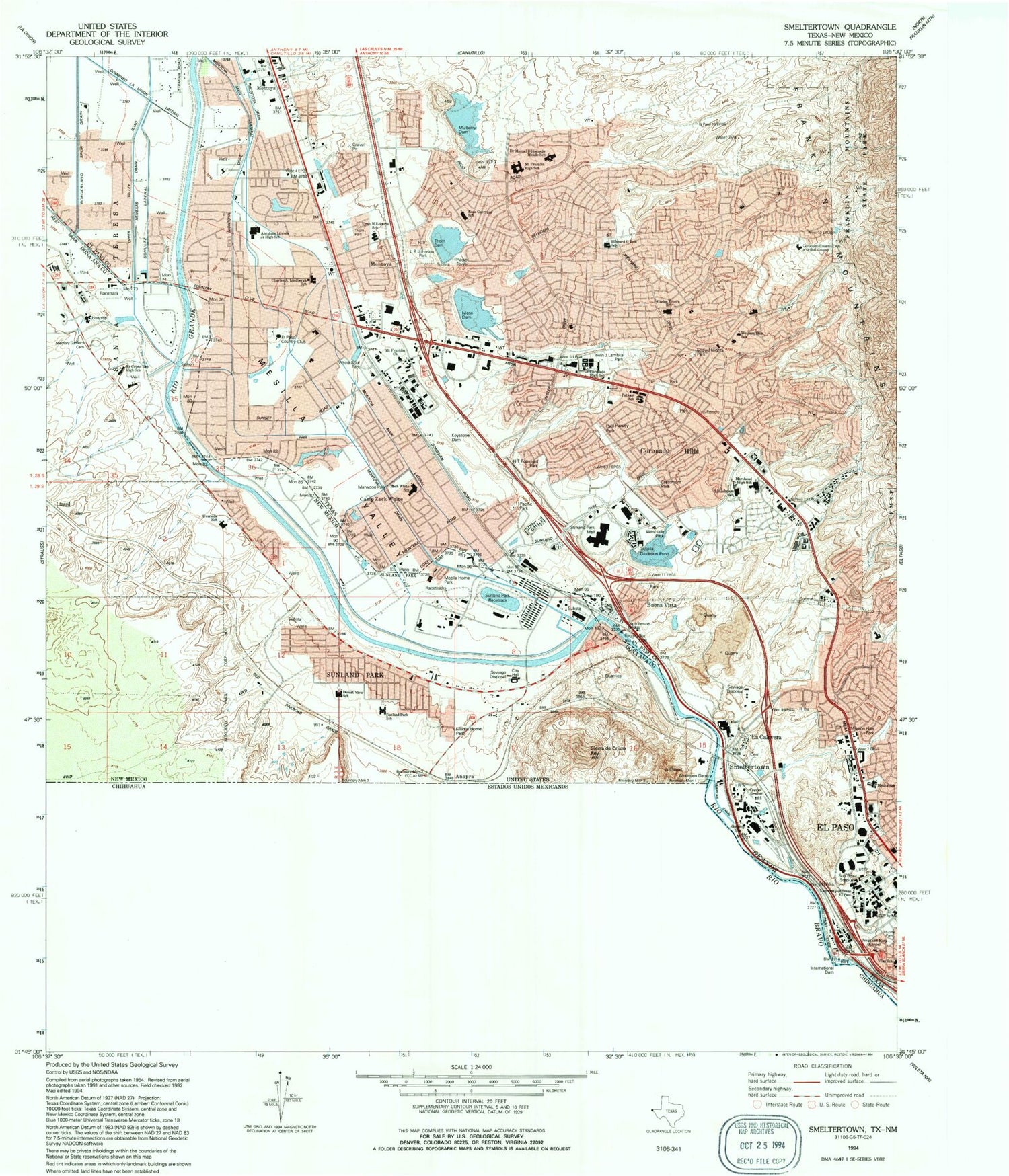Classic USGS Smeltertown Texas 7.5'x7.5' Topo Map Image