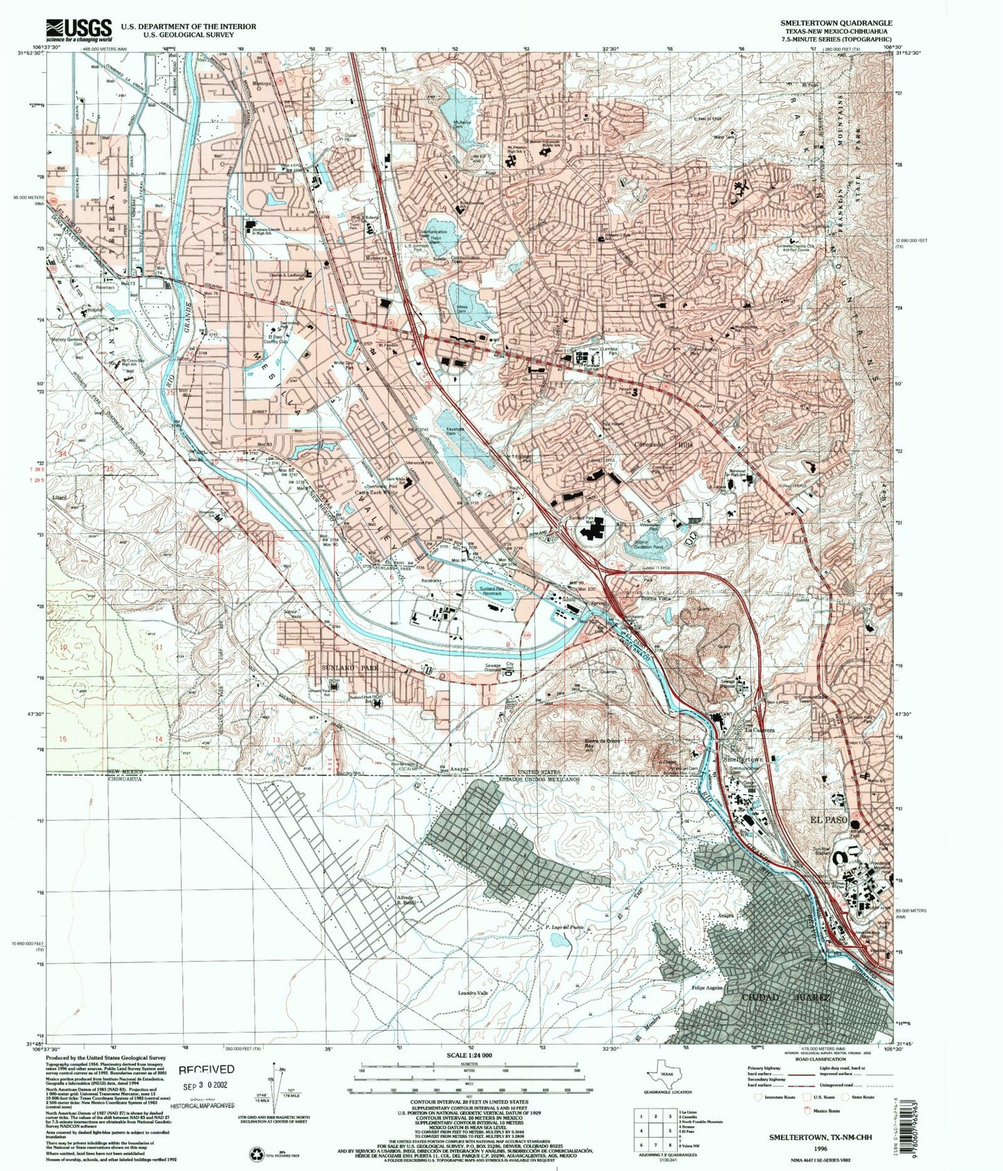 Classic USGS Smeltertown Texas 7.5'x7.5' Topo Map Image