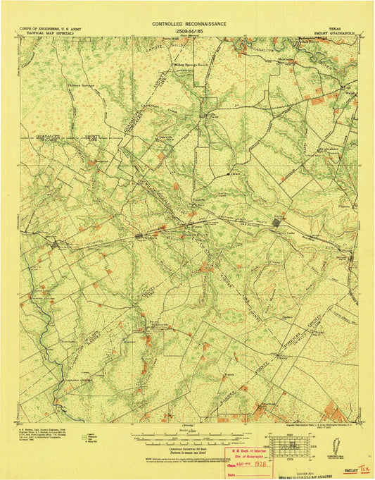 Historic 1920 Smiley Texas 30'x30' Topo Map Image