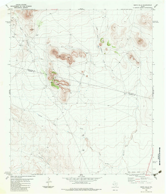 Classic USGS Smith Hills Texas 7.5'x7.5' Topo Map Image