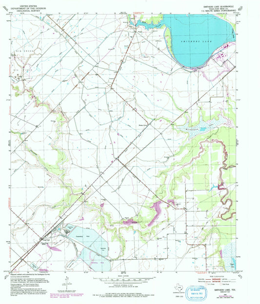 Classic USGS Smithers Lake Texas 7.5'x7.5' Topo Map Image