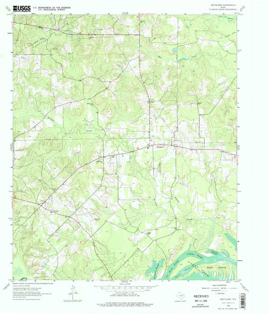 Classic USGS Smithland Texas 7.5'x7.5' Topo Map Image