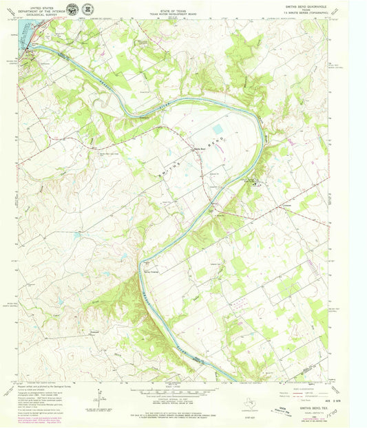Classic USGS Smiths Bend Texas 7.5'x7.5' Topo Map Image