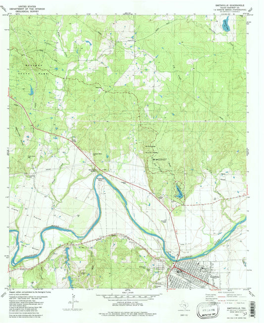 Classic USGS Smithville Texas 7.5'x7.5' Topo Map Image