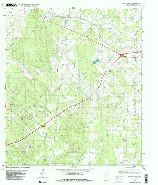 Classic USGS Smithville NW Texas 7.5'x7.5' Topo Map Image