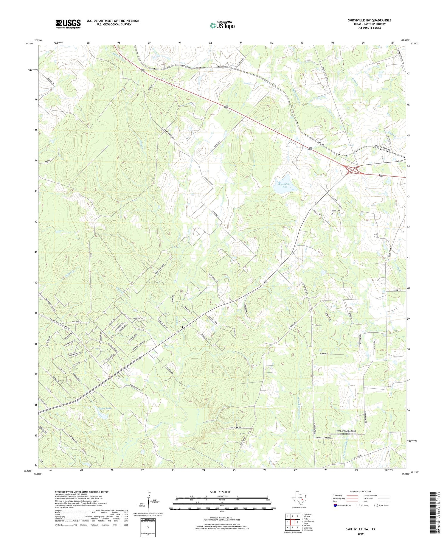 Smithville NW Texas US Topo Map Image