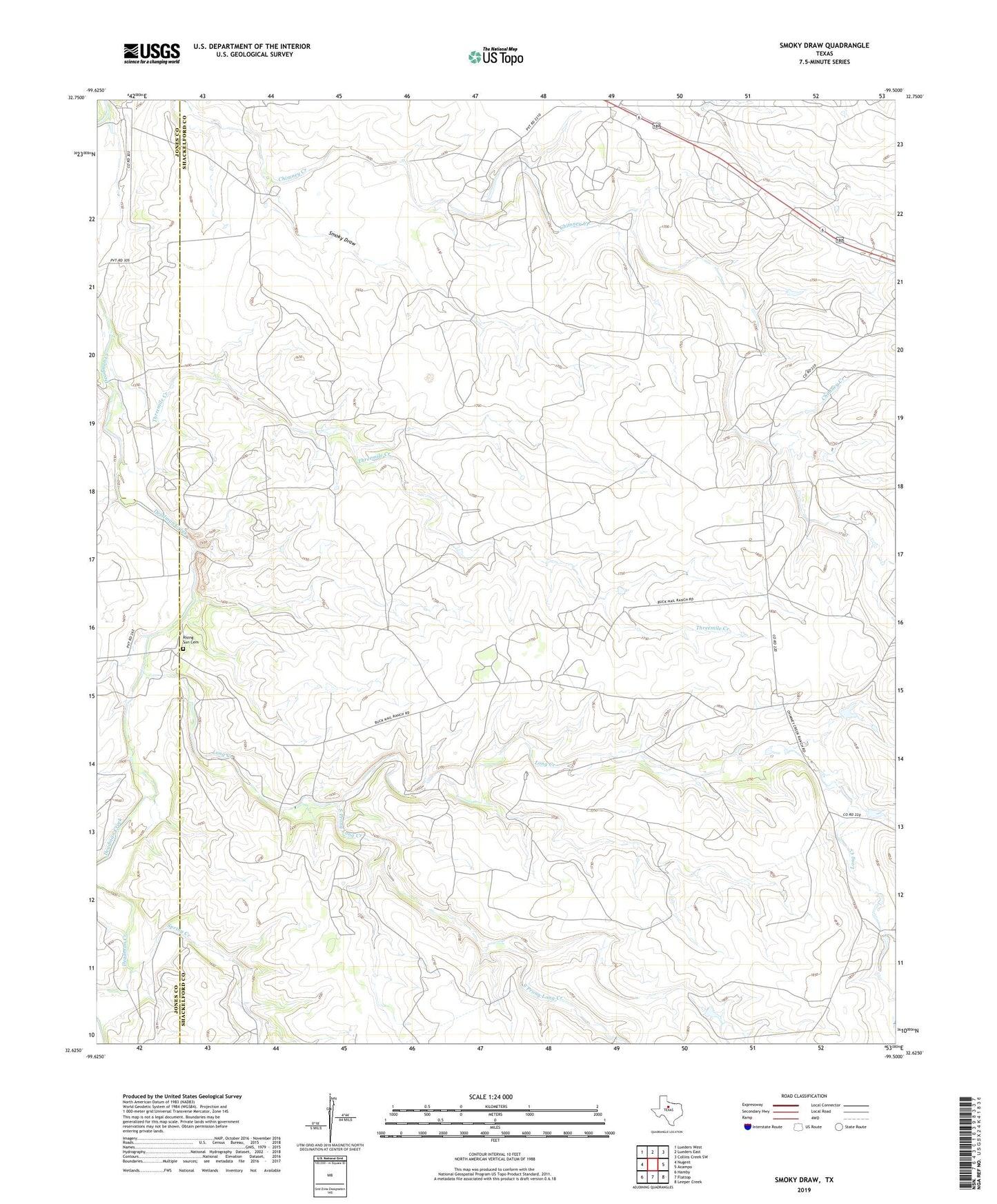 Smoky Draw Texas US Topo Map Image