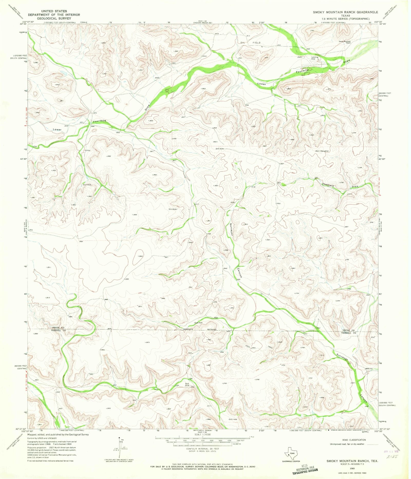 Classic USGS Smoky Mountain Ranch Texas 7.5'x7.5' Topo Map – MyTopo Map