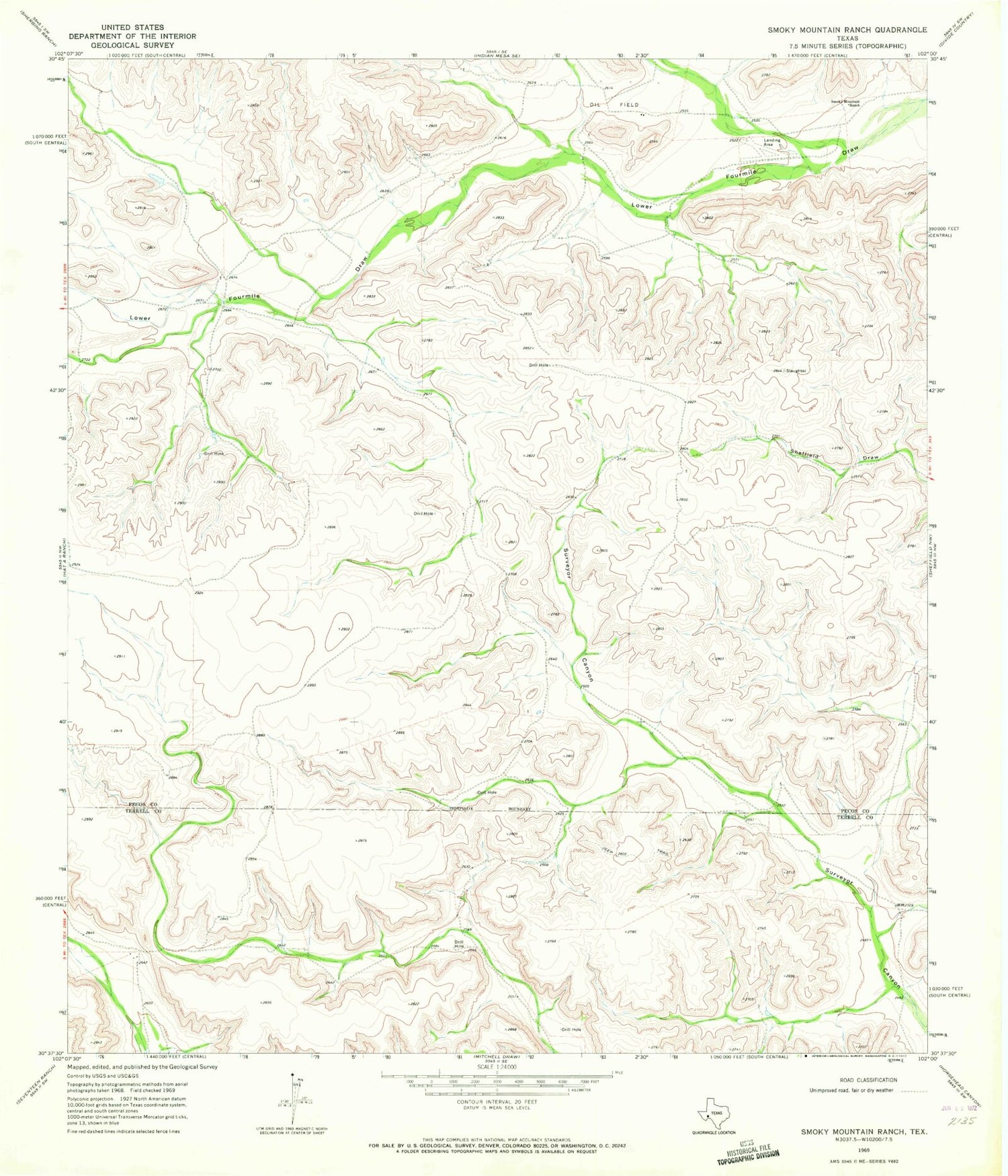 Classic USGS Smoky Mountain Ranch Texas 7.5'x7.5' Topo Map – MyTopo Map ...