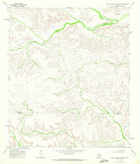 Classic USGS Smoky Mountain Ranch Texas 7.5'x7.5' Topo Map Image
