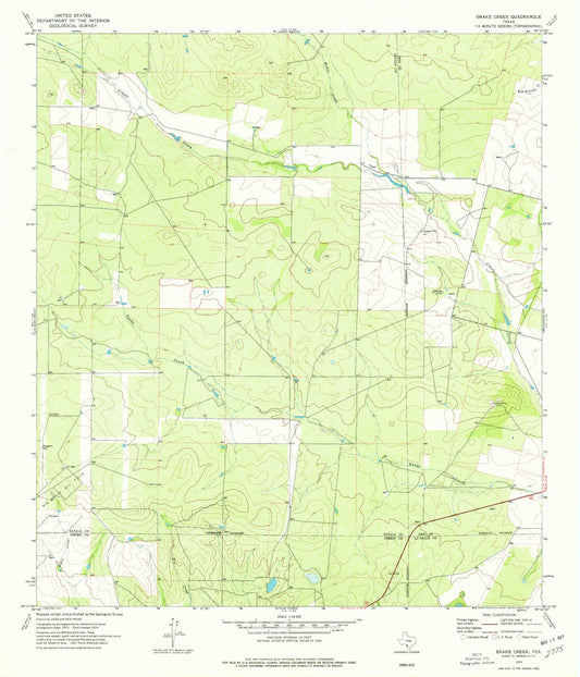 Classic USGS Snake Creek Texas 7.5'x7.5' Topo Map Image