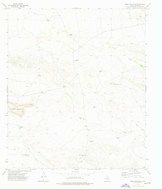 Classic USGS Sneed Mountain Texas 7.5'x7.5' Topo Map Image