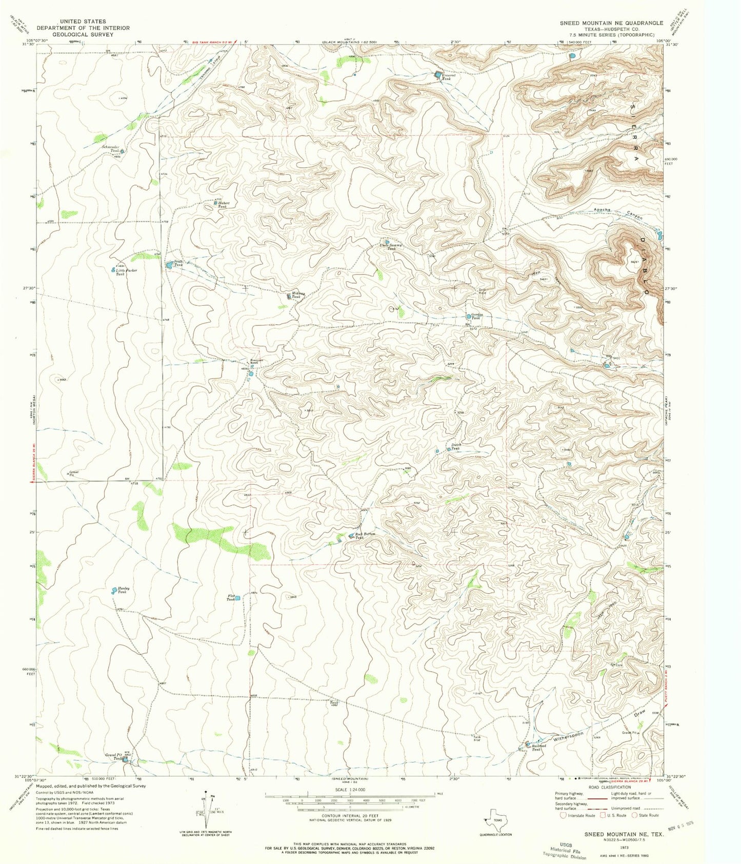Classic USGS Sneed Mountain NE Texas 7.5'x7.5' Topo Map Image
