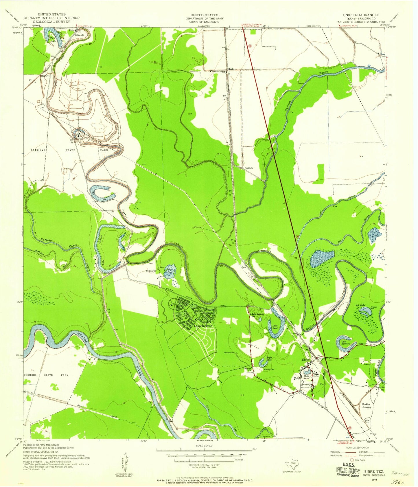Classic USGS Lake Jackson Texas 7.5'x7.5' Topo Map Image