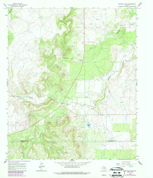 Classic USGS Snyder Lake Texas 7.5'x7.5' Topo Map Image