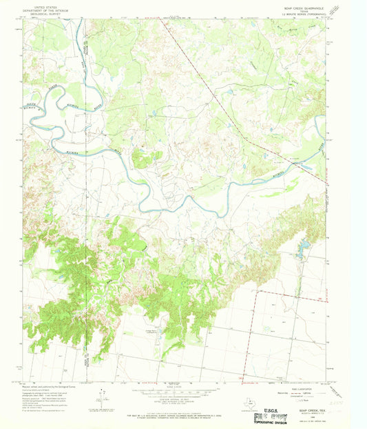 Classic USGS Soap Creek Texas 7.5'x7.5' Topo Map Image