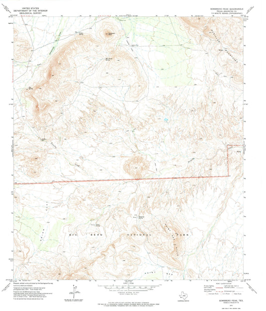 Classic USGS Sombrero Peak Texas 7.5'x7.5' Topo Map Image