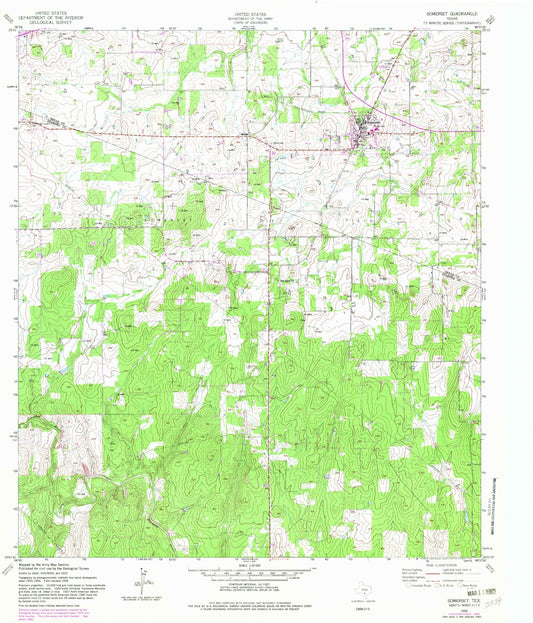 Classic USGS Somerset Texas 7.5'x7.5' Topo Map Image