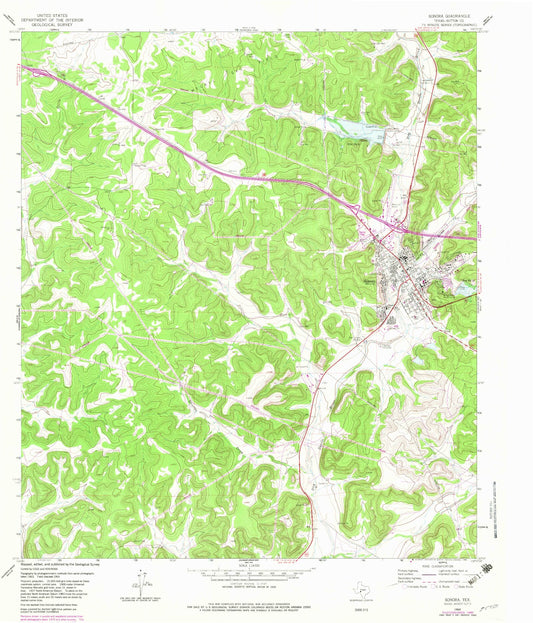 Classic USGS Sonora Texas 7.5'x7.5' Topo Map Image