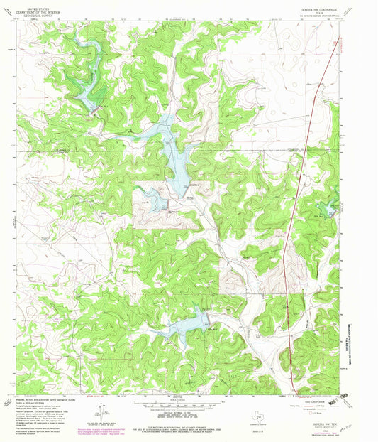 Classic USGS Sonora NW Texas 7.5'x7.5' Topo Map Image