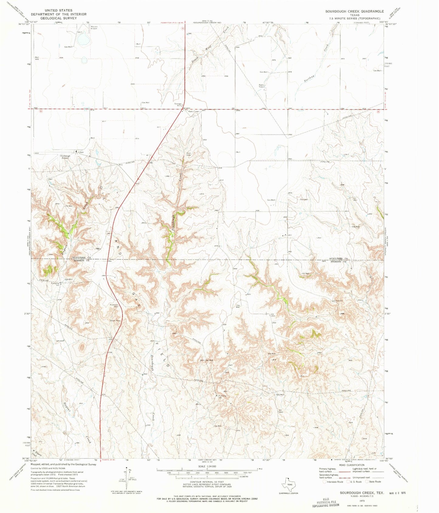 Classic USGS Sourdough Creek Texas 7.5'x7.5' Topo Map Image