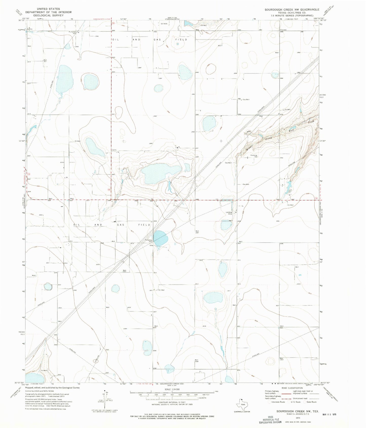 Classic USGS Sourdough Creek NW Texas 7.5'x7.5' Topo Map Image