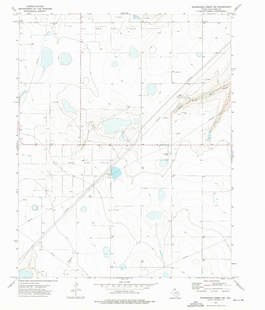 Classic USGS Sourdough Creek NW Texas 7.5'x7.5' Topo Map Image