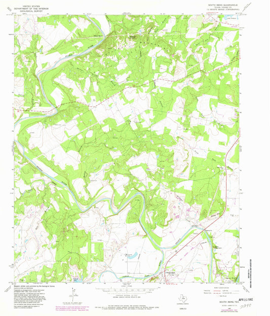 Classic USGS South Bend Texas 7.5'x7.5' Topo Map Image