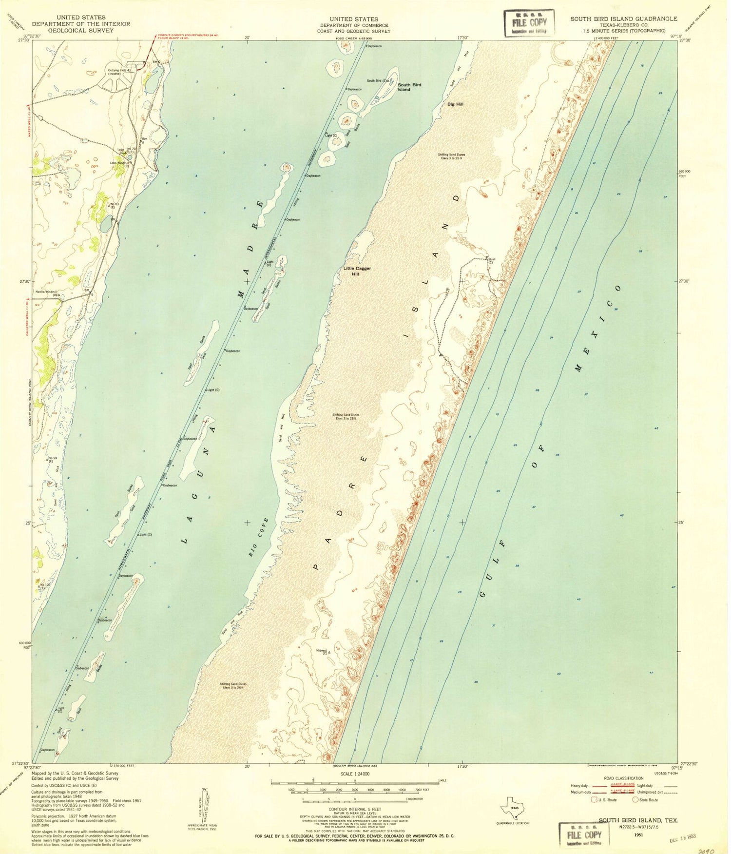 Classic USGS South Bird Island Texas 7.5'x7.5' Topo Map Image
