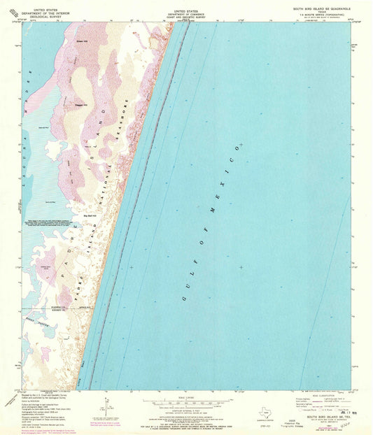 Classic USGS South Bird Island SE Texas 7.5'x7.5' Topo Map Image