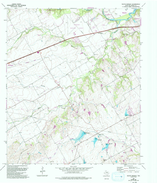 Classic USGS South Bosque Texas 7.5'x7.5' Topo Map Image