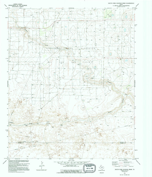 Classic USGS South Fork Sulphur Draw Texas 7.5'x7.5' Topo Map Image