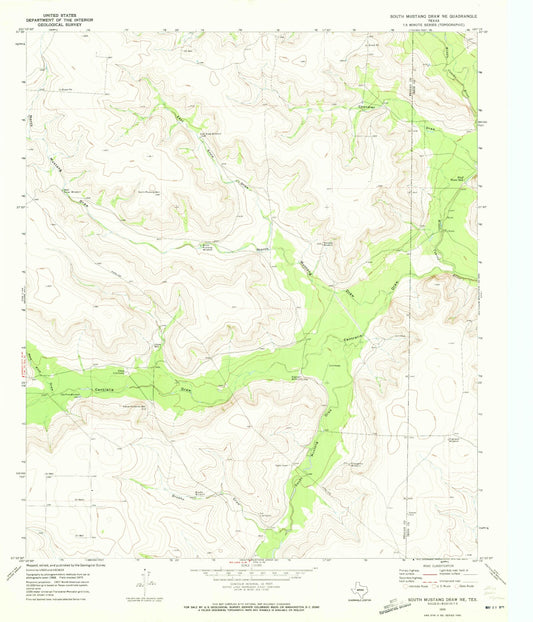 Classic USGS South Mustang Draw NE Texas 7.5'x7.5' Topo Map Image