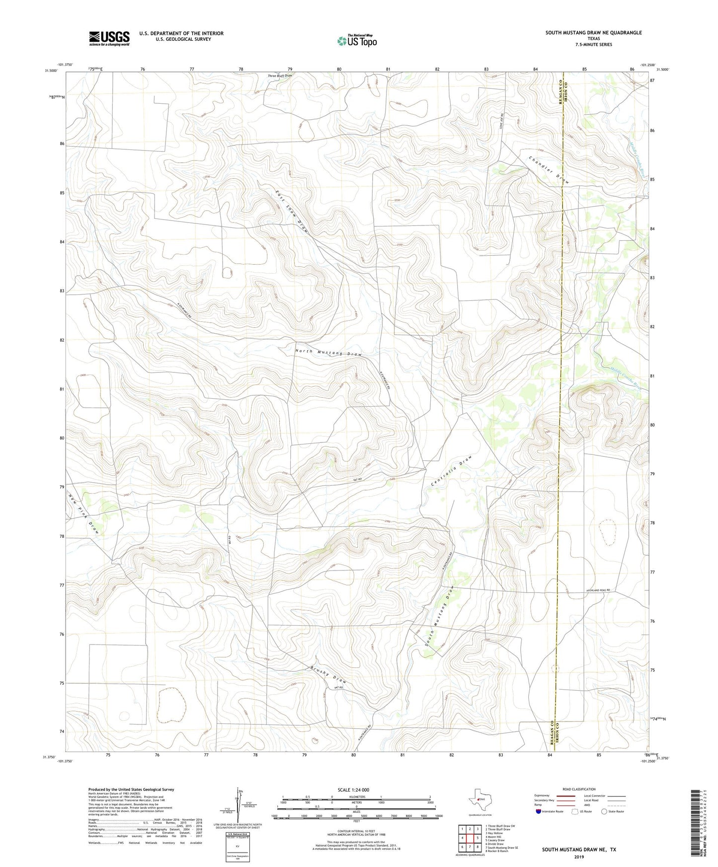 South Mustang Draw NE Texas US Topo Map Image