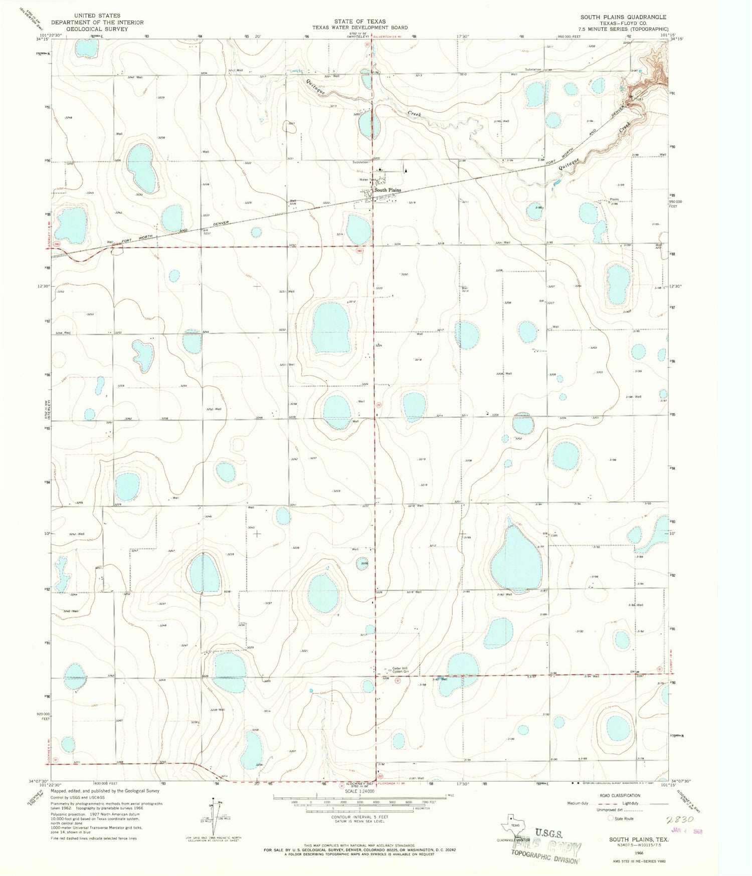 Classic USGS South Plains Texas 7.5'x7.5' Topo Map Image