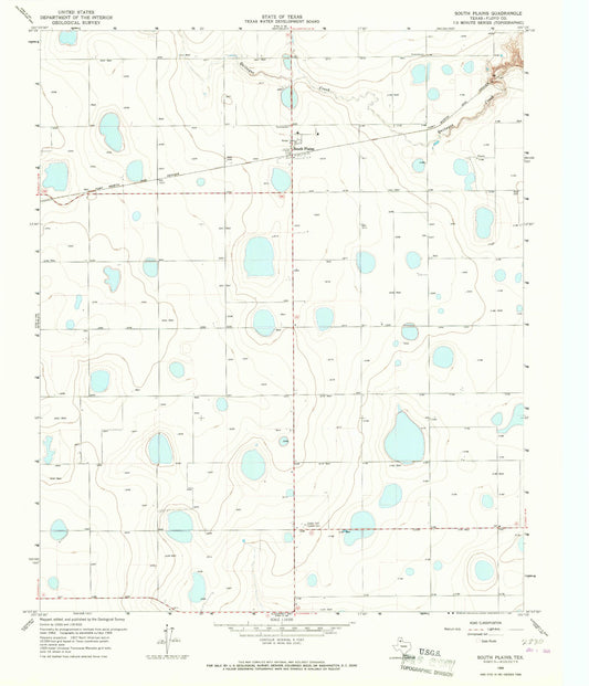 Classic USGS South Plains Texas 7.5'x7.5' Topo Map Image