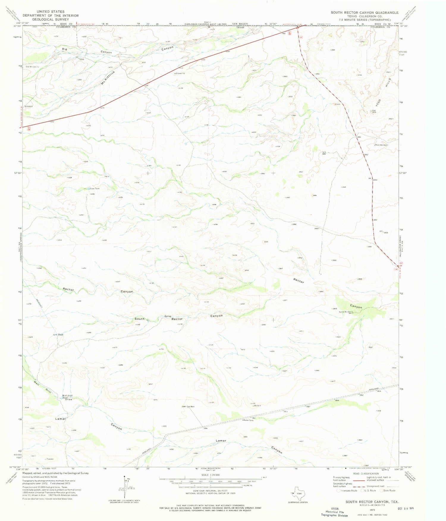 Classic USGS South Rector Canyon Texas 7.5'x7.5' Topo Map Image