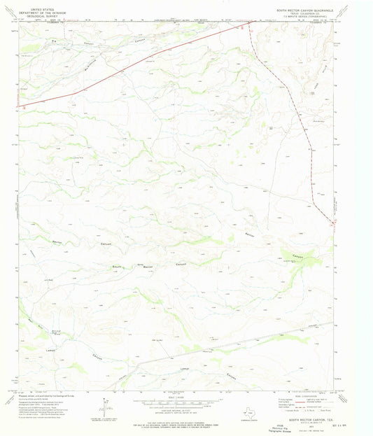 Classic USGS South Rector Canyon Texas 7.5'x7.5' Topo Map Image