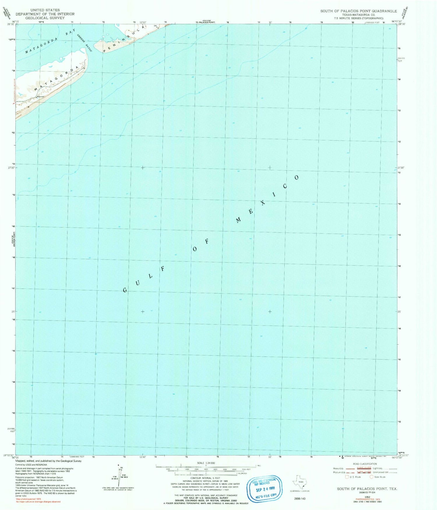 Classic USGS South of Palacios Point Texas 7.5'x7.5' Topo Map Image
