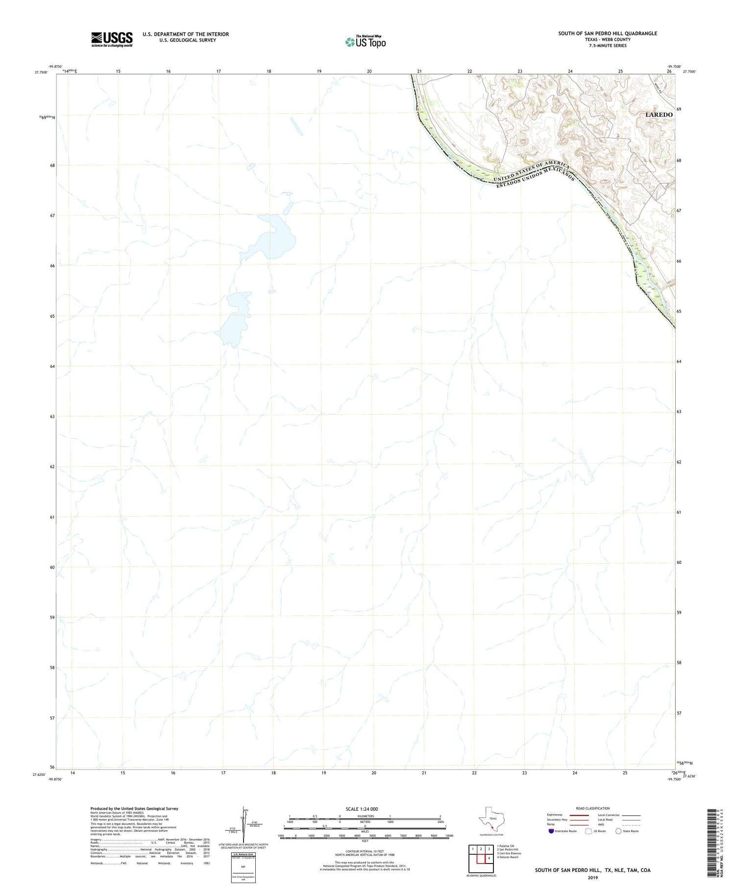 South of San Pedro Hill Texas US Topo Map Image