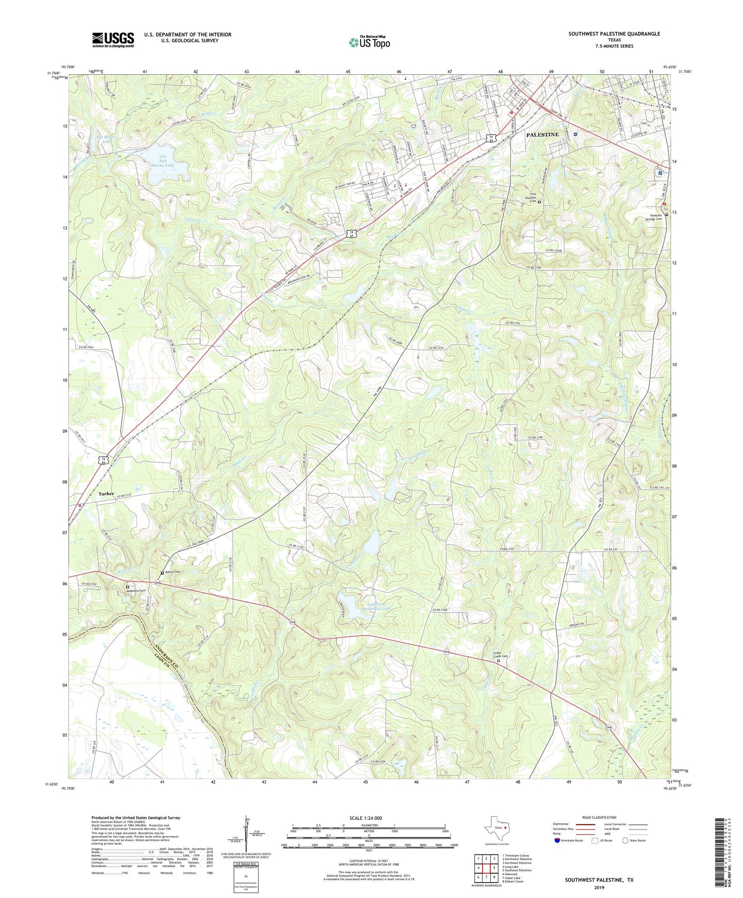 Southwest Palestine Texas US Topo Map Image