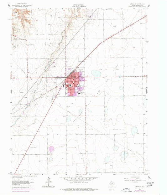 Classic USGS Spearman Texas 7.5'x7.5' Topo Map Image