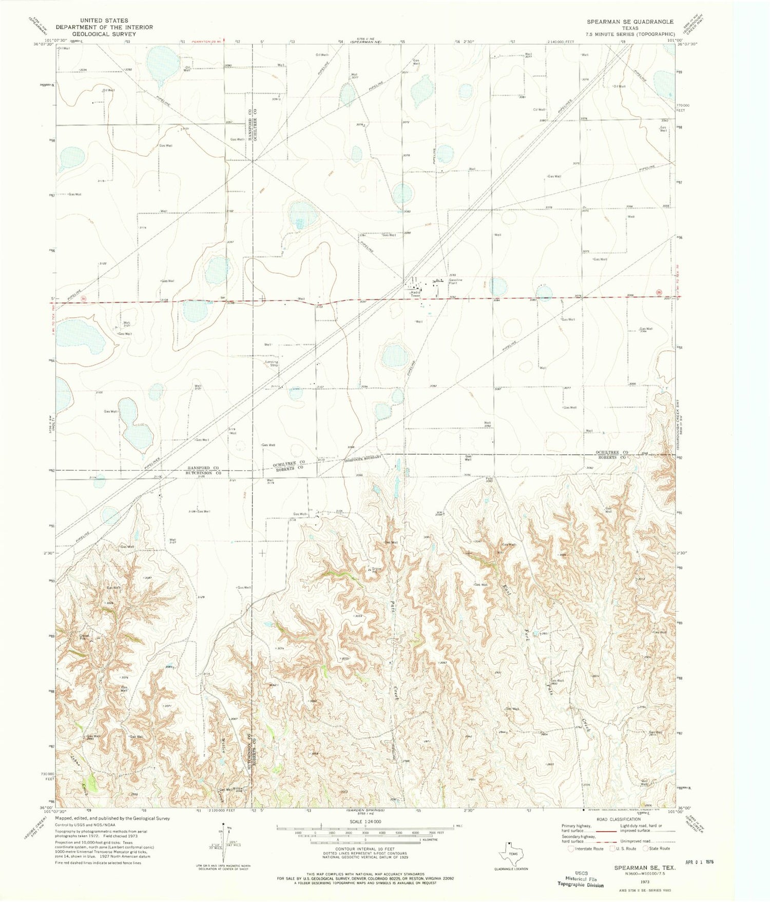 Classic USGS Spearman SE Texas 7.5'x7.5' Topo Map Image