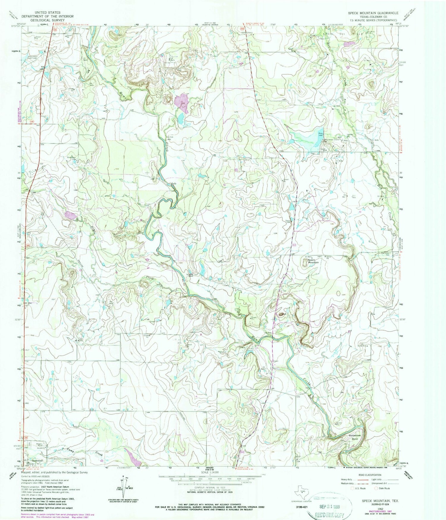 Classic USGS Speck Mountain Texas 7.5'x7.5' Topo Map Image