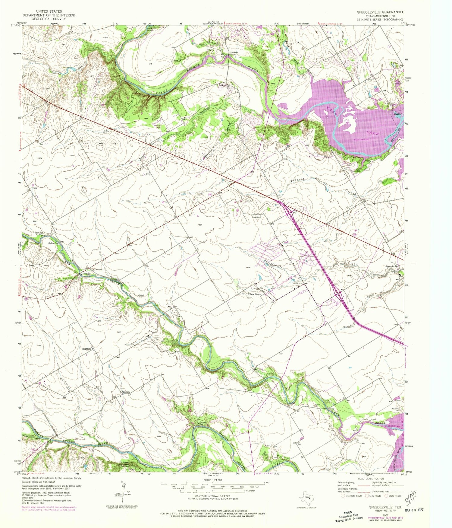 Classic USGS Speegleville Texas 7.5'x7.5' Topo Map Image